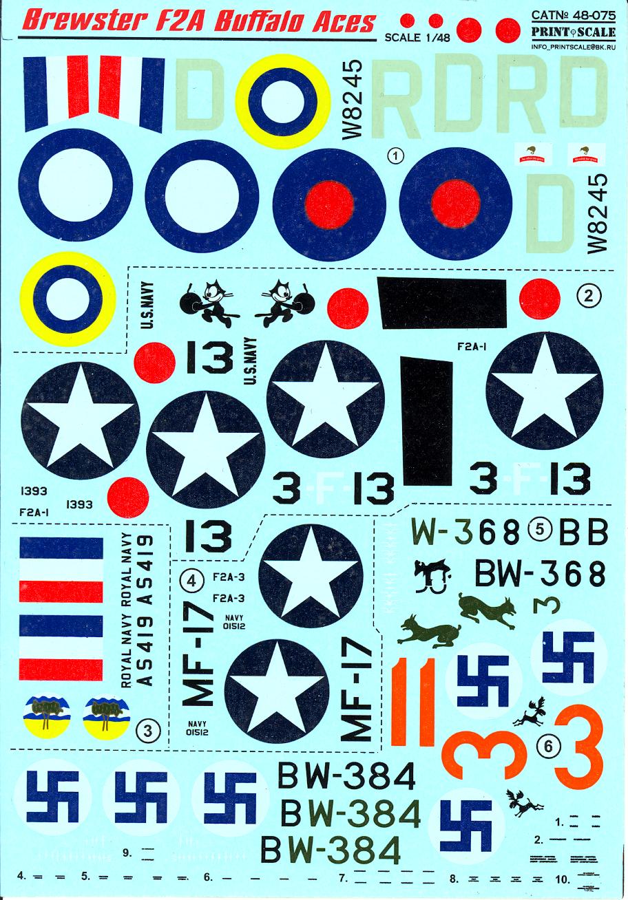 Print Scale Decals 1/48 BREWSTER F2A BUFFALO Aces
